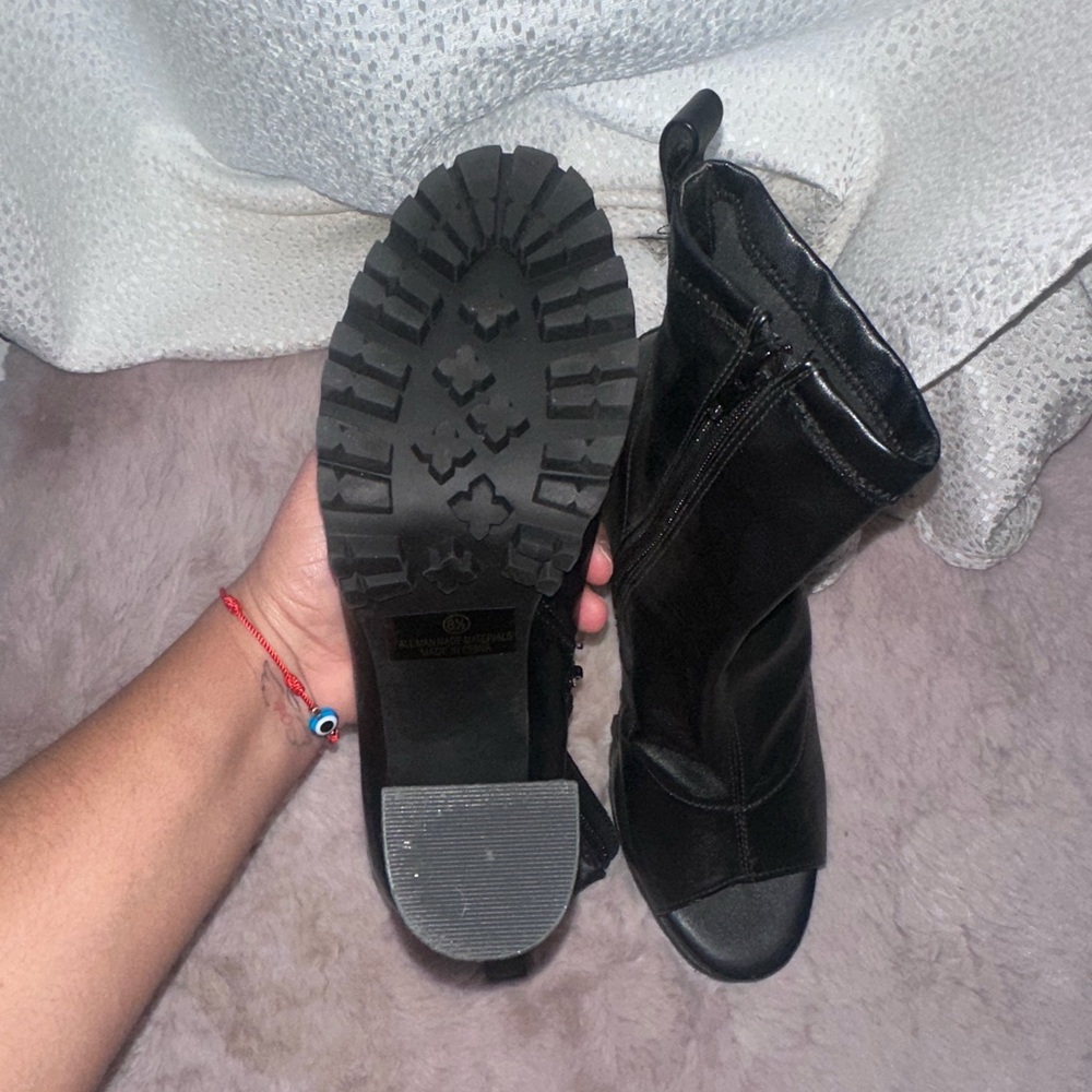 Liliana Black Peep-Toe Heeled Boots - Picture 8 of 8